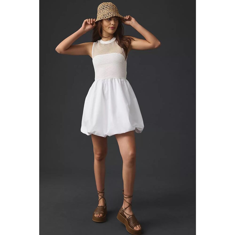 NWT Maeve Anthropologie Bubble Hem Twofer Dress Mesh White Size Small